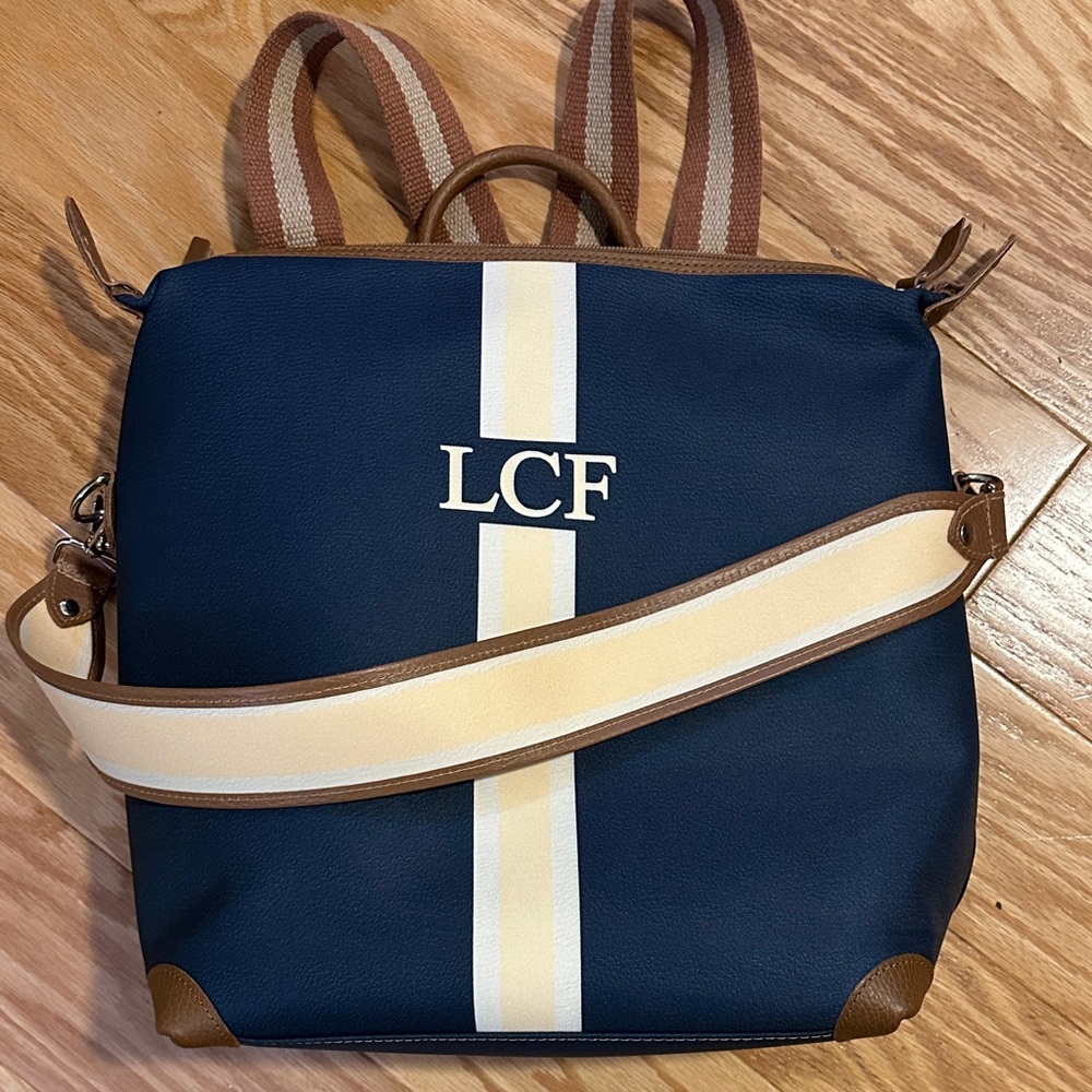 Navy and Brown Women’s Backpack/Tote Bag
